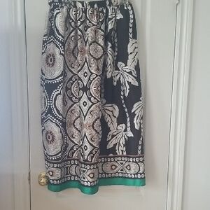 Black Printed Midi Skirt with Green Trim